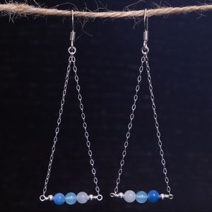 Handmade Silver & Agate Bead Fishhook Drop Earring